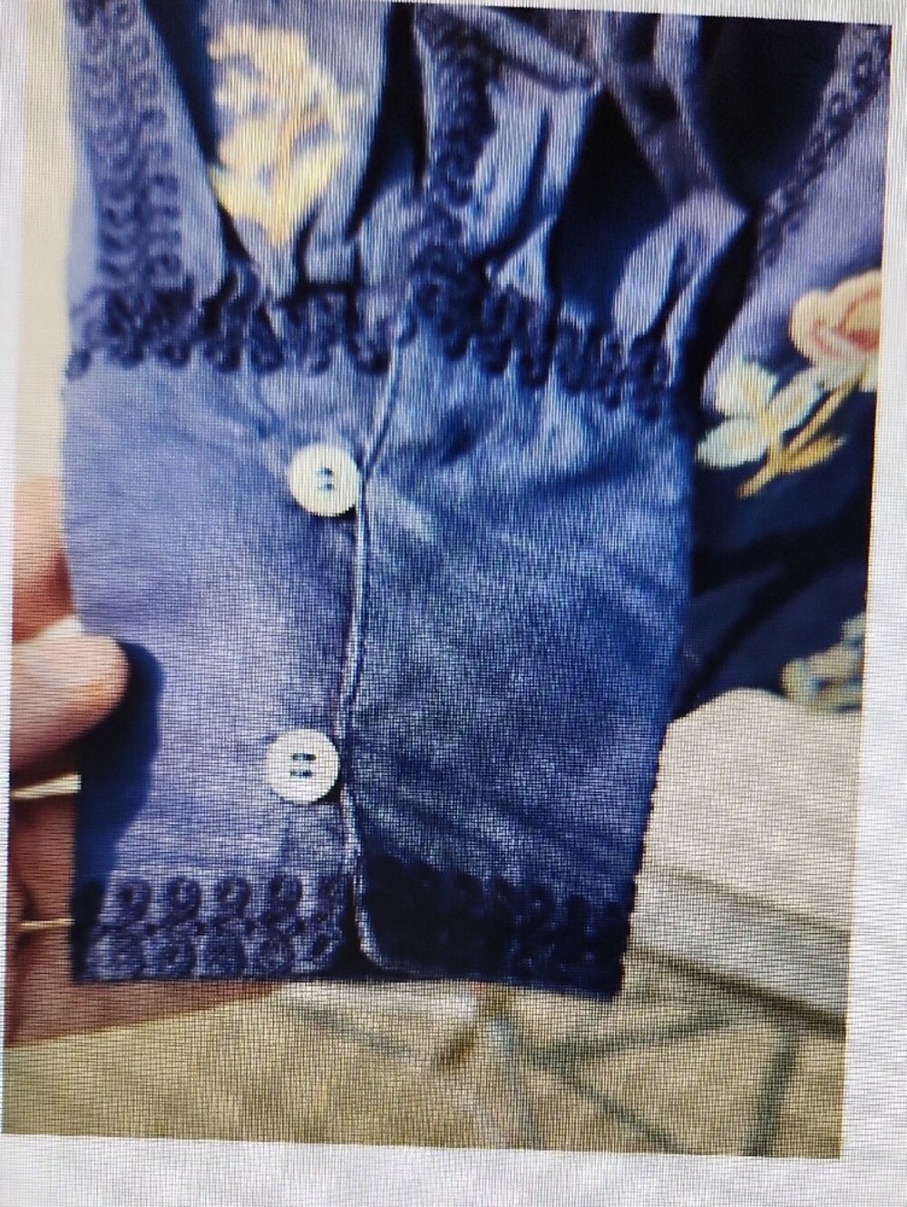 Sezane Navy Blue Floral Button-Front Blouse Cotton - Picture 4 of 7